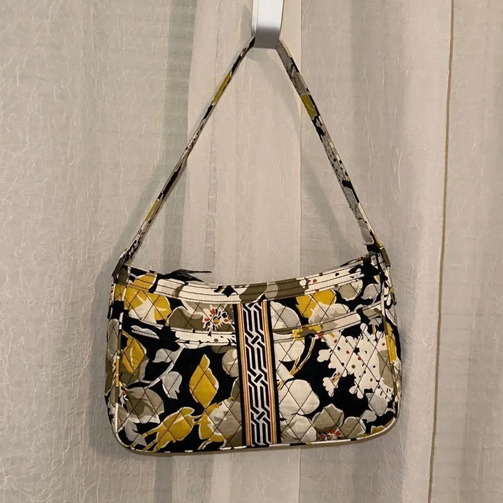 Vera Bradley Ivory Gold White Black Floral Quilted Hobo Bag Dogwood Print